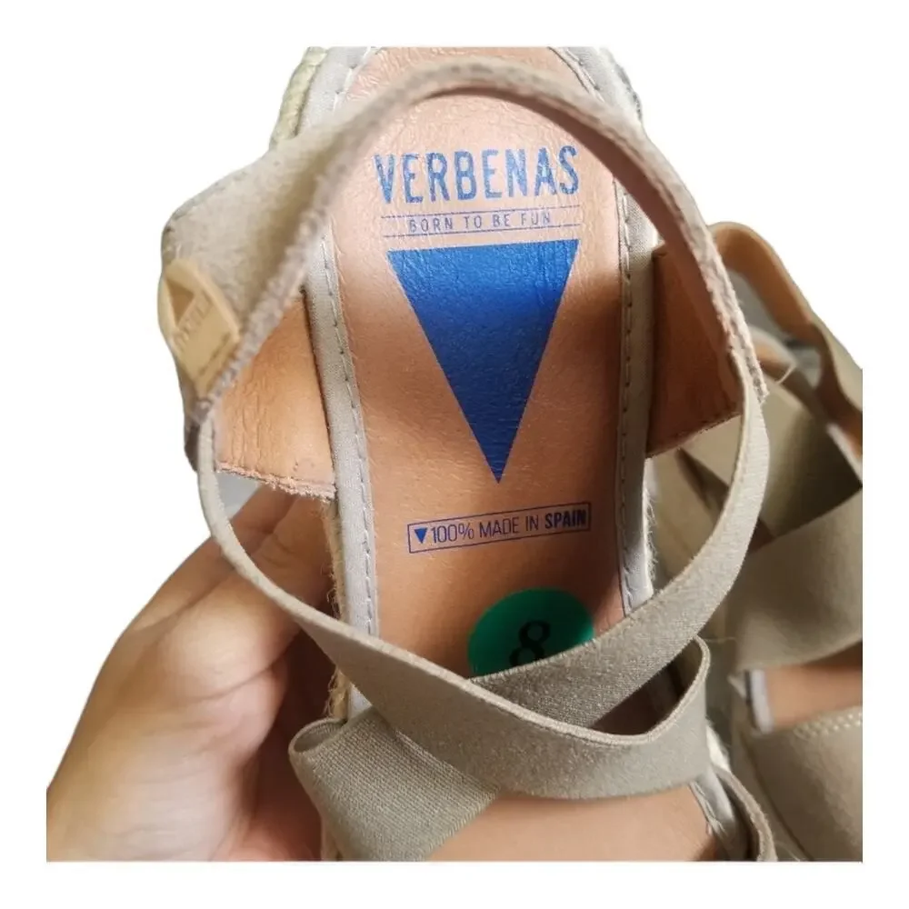Verbenas Silva Serraje Piedra Open Toe Espadrille Cross Strap Wedges size 8‌